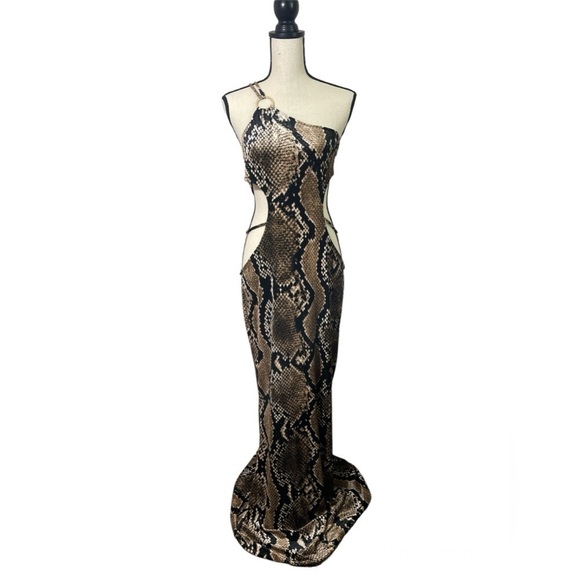 Fashion Nova Sierra Velvet Maxi Dress Brown Combo - Python - Snake Print Sz. XL - Picture 6 of 12